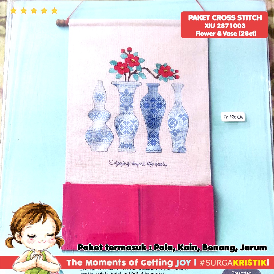 Paket DIY Craft Sulam Kristik Strimin Xiu Crafts 2871003 - Flower &amp; Vase Vas Bunga