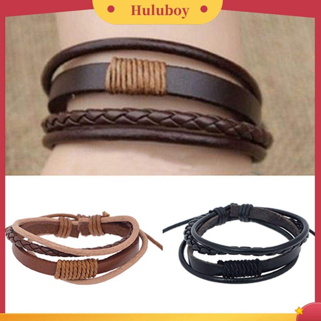 Hu Hu Hu Hu Hu Alat Bantu Pasang Kacamata♡ Gelang Bangle 4 Lapis Handmade Bahan Kulit Imitasi Untuk Unisex