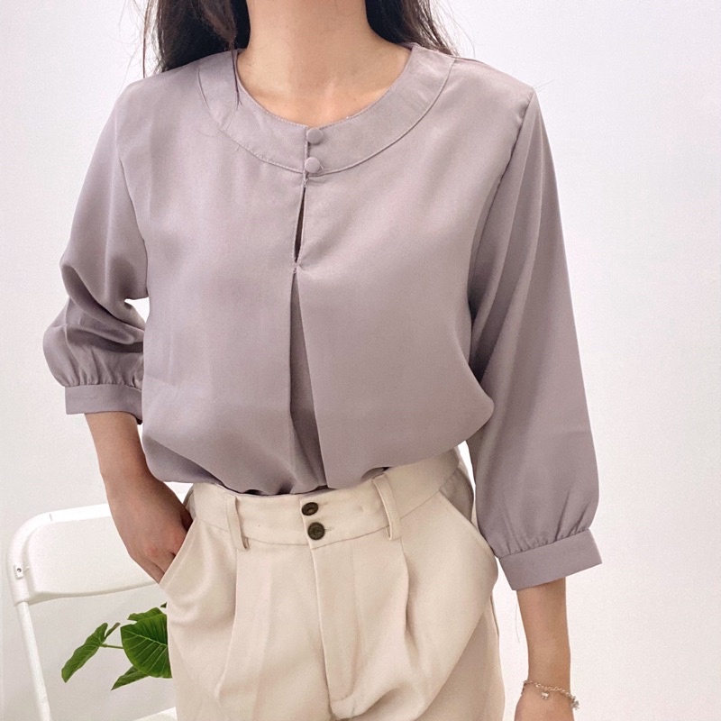 NYLA Blouse Kantor Korea 3/4 Sleeves Blus Jumbo Tunik Big Size A20-1958