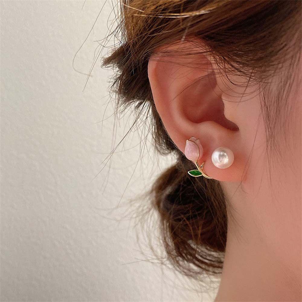 Needway Bunga Ear Studs Elegan Gaya Korea Gadis Hadiah Perhiasan Aksesoris Mutiara Imitasi Wanita Pearl Studs