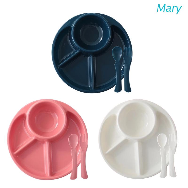 Mary Set Piring + Sendok + Garpu Bahan Plastik Anti Panas Untuk Bayi / Anak-Anak