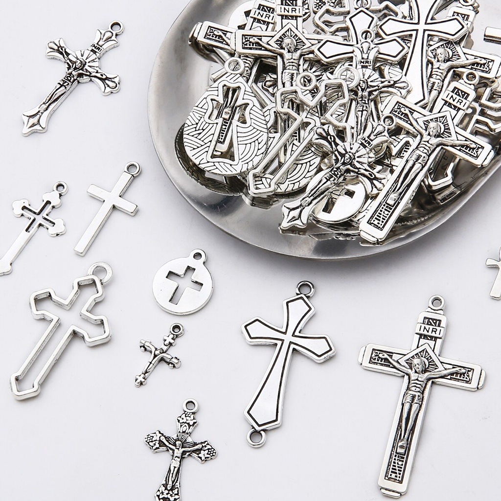 10-40pcs Vintage Cross Religion Charms Christian Alloy Pendant Beads Untuk Handmade Kalung Perhiasan Aceessories