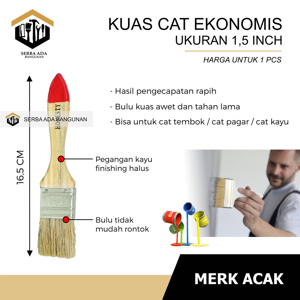 Kuas Koas Cat Tembok Dinding Serbaguna Ukuran 1/2 l 3/4 l 1 l 1.5 l 2 l 2.5 l 3 l 4 Inch | 5inch ori