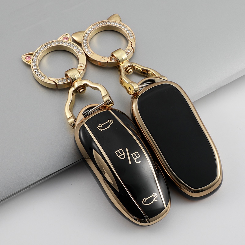 Casing Kunci Mobil Bahan TPU Lembut Warna Gold Untuk Tesla Model S