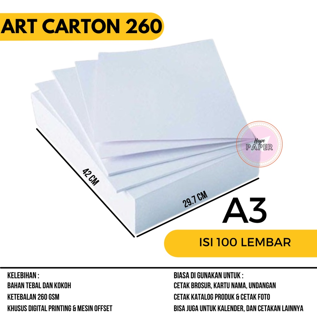 Art Carton 260 gsm A3 isi 100 lembar/ Kertas Art Carton 260 gsm / Art Karton 260 gsm / Kertas Karton