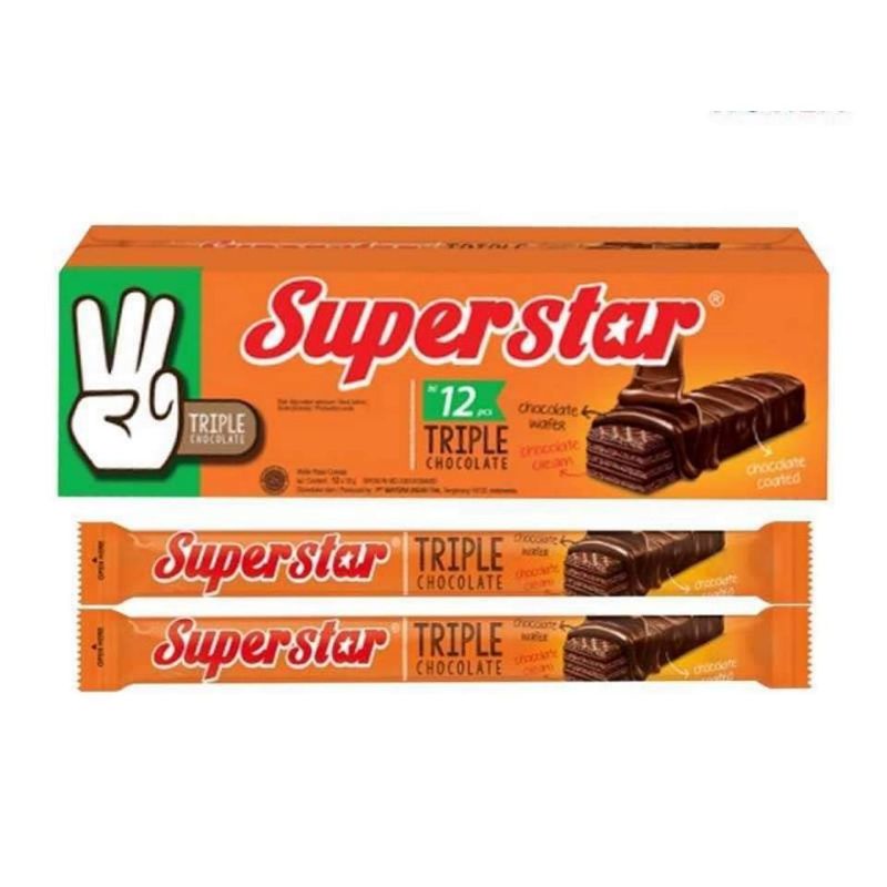 

superstar triple chocolate isi 12 pcs /box - wafer salut cokelat - makanan ringan enak murah