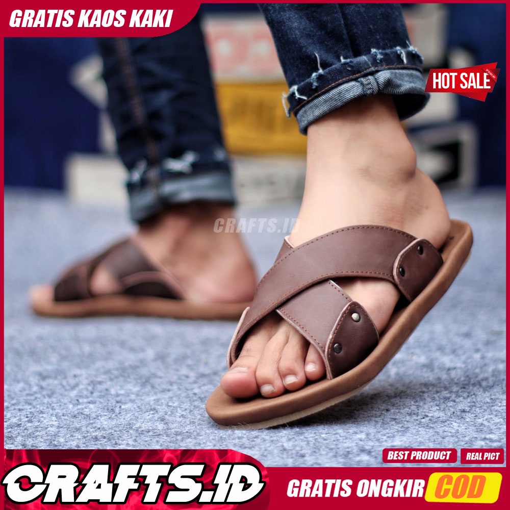 CRAFST X XMIN  Sandal Kulit Asli Sendal Pria