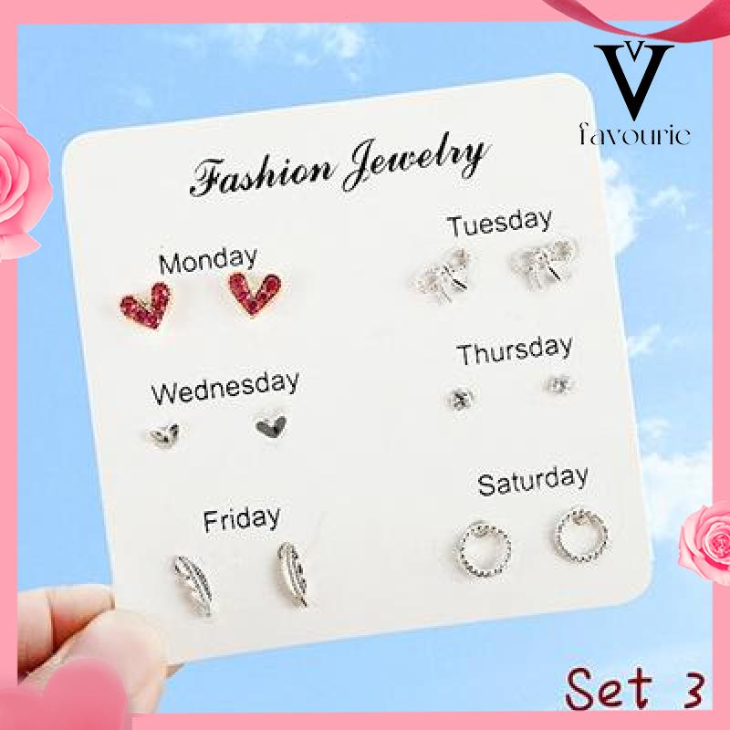 [COD]1 Set Satu minggu anting-anting set 925 anting mutiara fashion sederhana anting perhiasan kecil-FA