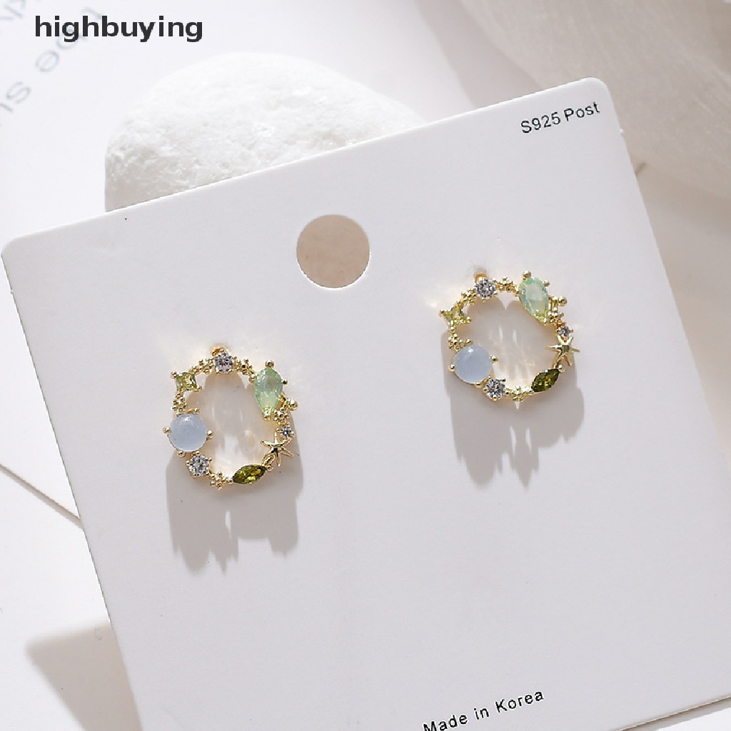 Hbid Anting Tusuk Sterling Silver 925 Desain Lingkaran Kecil Hias Berlian Imitasi Simple Untuk Wanita