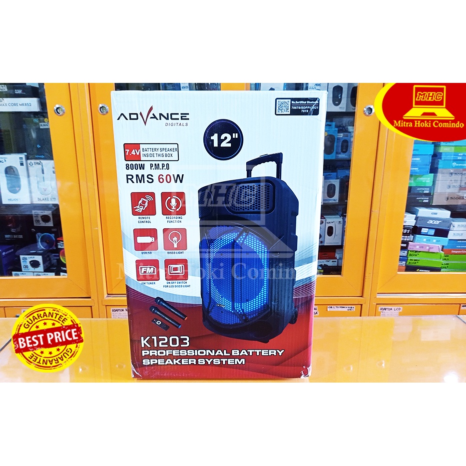Speaker ADVANCE K1203 Portable 2 Mic Wireless Karaoke K 1203 Original