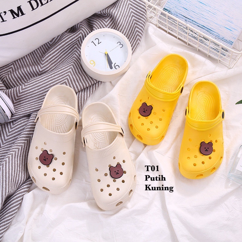 SANDAL WANITA BEAR SIMPLE KARET NYAMAN IMPORT CLOGS IMPORT ANTI LICIN BERUANG T01