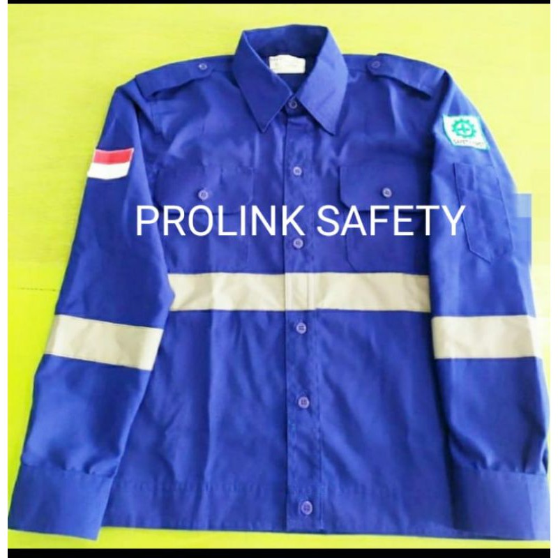 BAJU SAFETY BIRU KANCING FREE LOGO