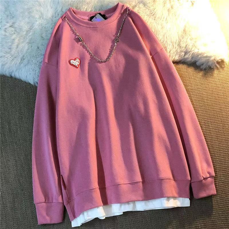 [littlecrab] Sweater Oversize Love Mini Kecil With Additional Chain Tambahan Jahitan Baju Bawah Sweater Couple Unisex Berkualitas Street Style Rantai Korean Style