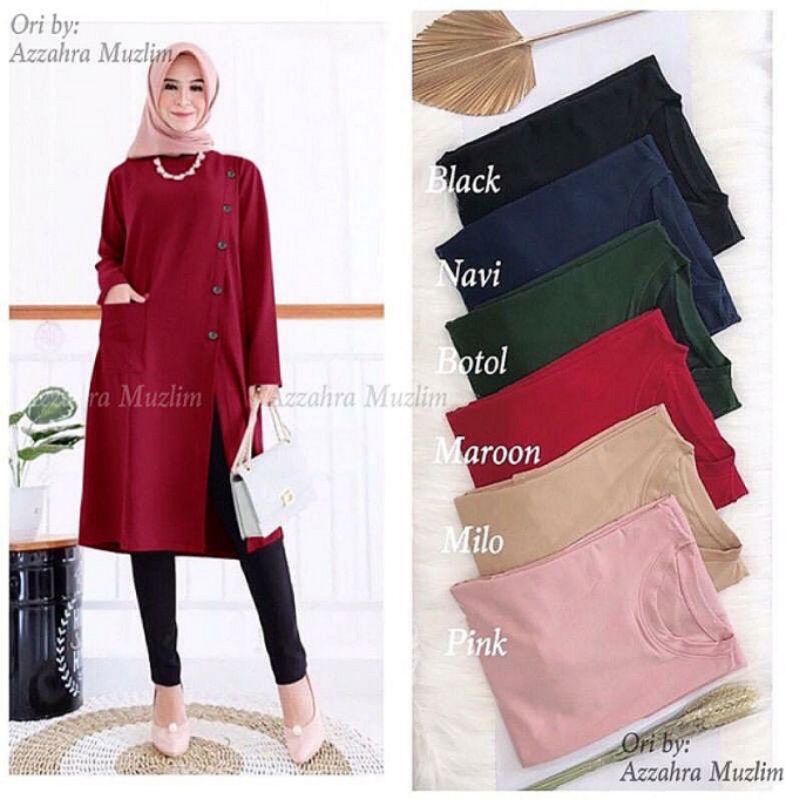 AM - MENIRA Tunik Wanita Belah Depan Kaos Babyterry Spandex / R.1 - 182-5226