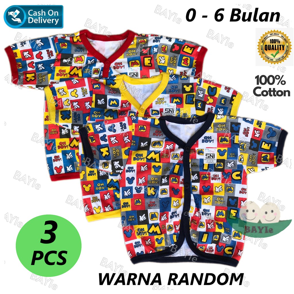 BAYIe - OBRAL!!  3 Pcs Baju Pendek Bayi/Anak MICKEY MF 100% Katun DK TEBAL VELVET 0-6 bulan