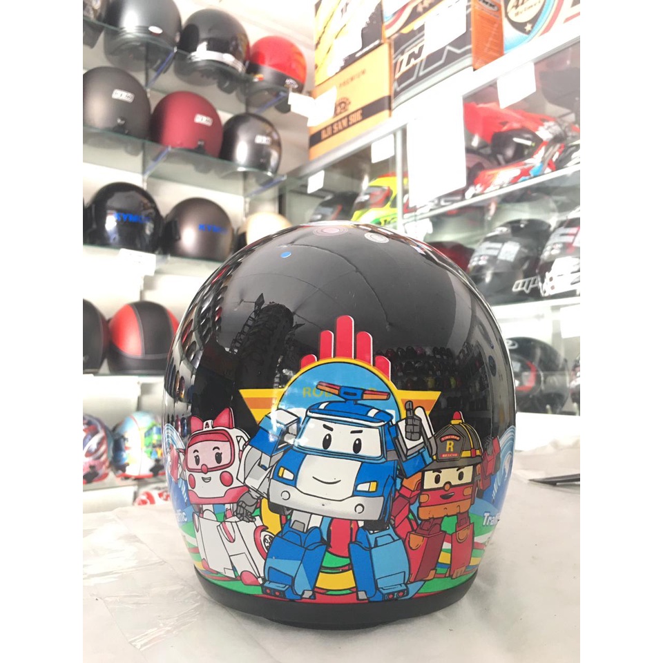 Aizo Helm Bogo Anak Karakter Robocar Poly Hitam Glossy Standar Keamanan SNI COD Packing KardusBubble