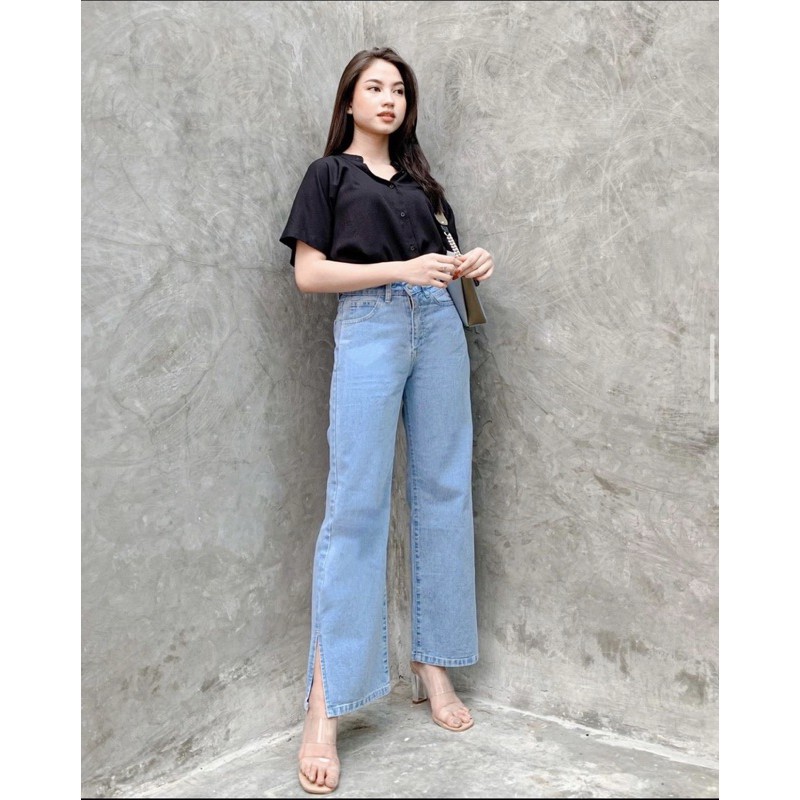 KULOT JEANS EONI BELAH SAMPING SIZE 27-34// KULOT JEANS WANITA HIGHWAIST TERBARU