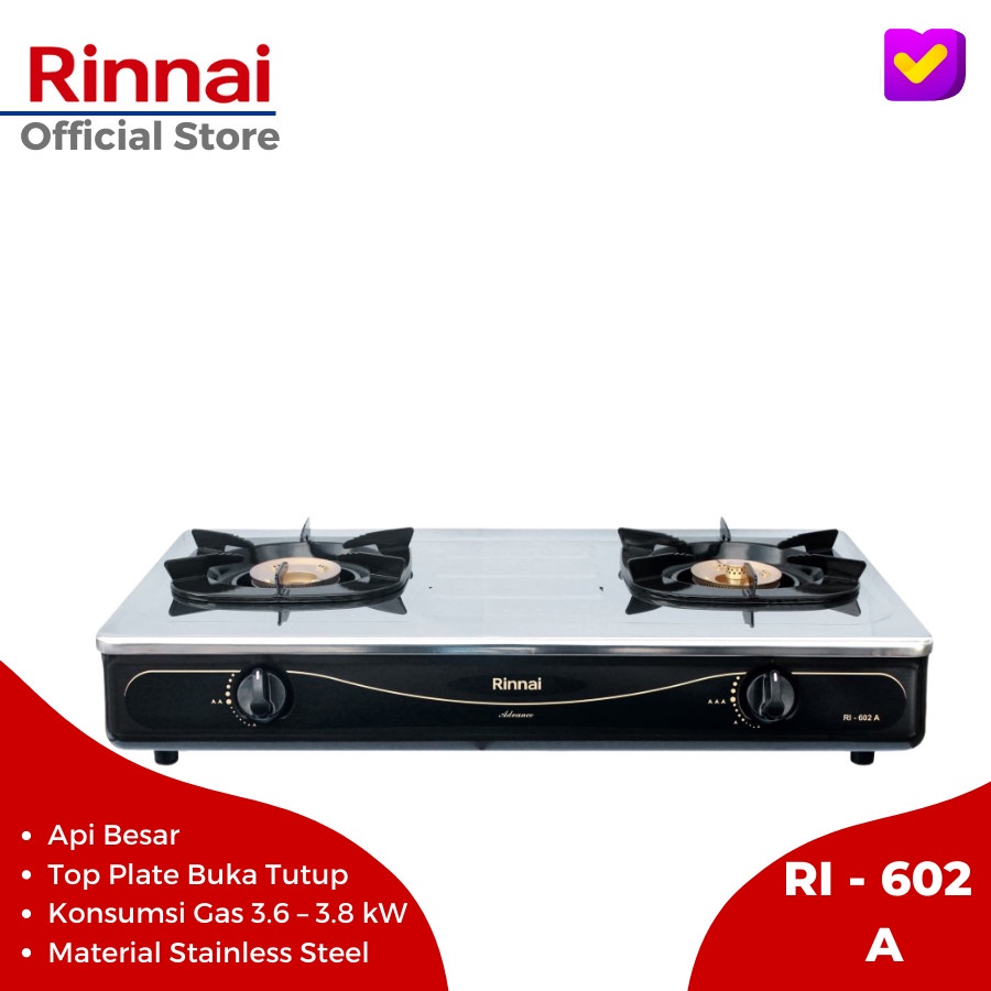 Rinnai Kompor 2 Tungku RI602 A RI-602A RI 602A 602 A RI602A