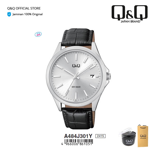 Q&Q QnQ QQ Original Jam Tangan Pria Analog Leather Kulit - A484 A484J Water Resist 5 BAR-2