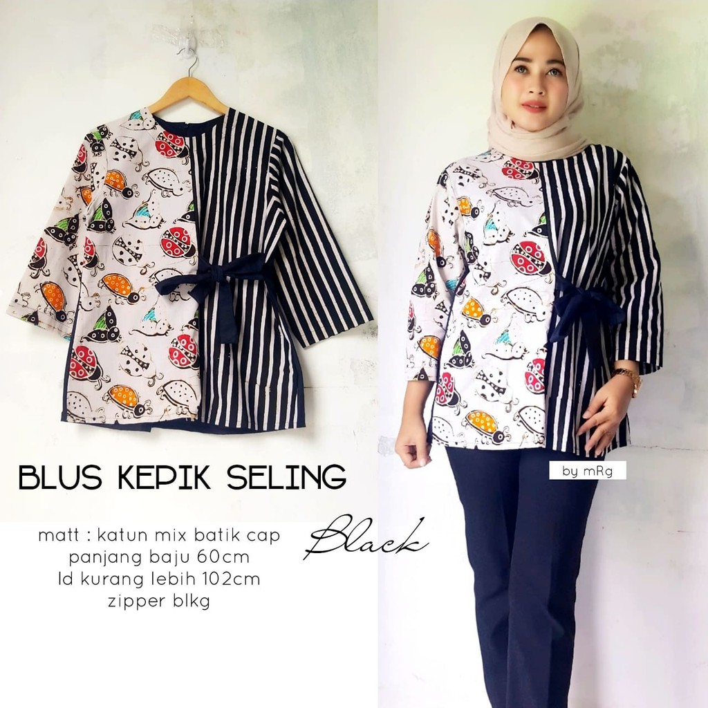 Blus Kepik Seling Black / Blus Batik Kerja Wanita Simple / Blus Batik Wanita Modern