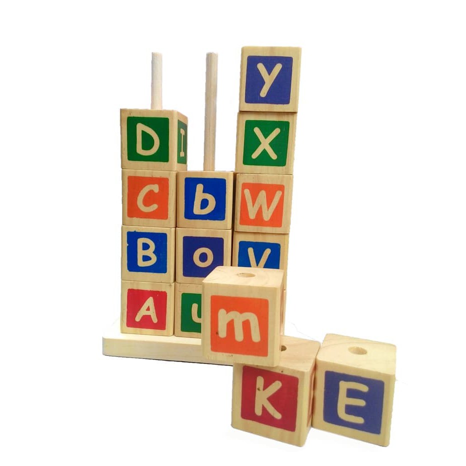 Mainan Permainan Maenan Edukasi Edukatif Balok Belajar Huruf Alphabet Kayu Motorik Montessori Kids W