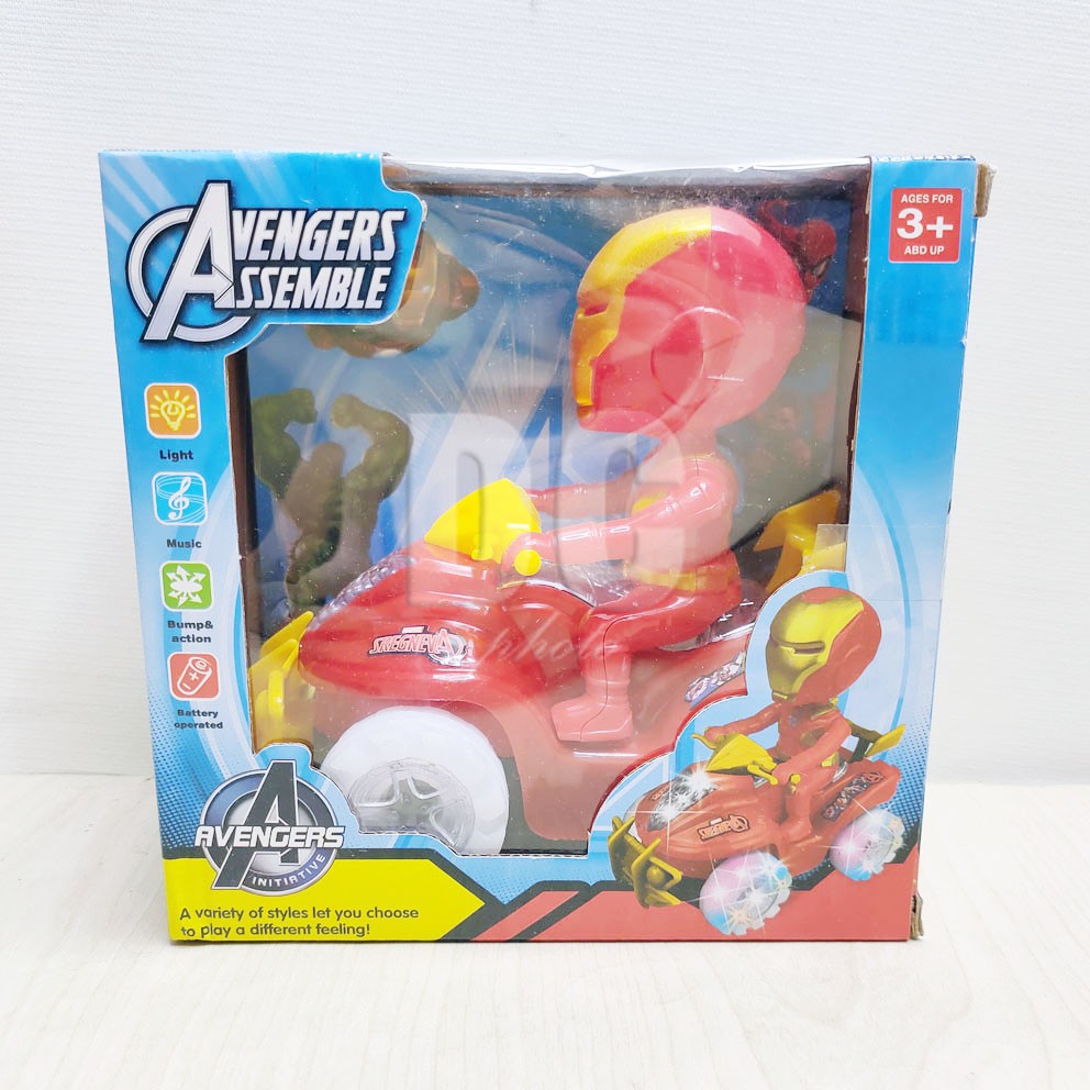 Avengers Assemble Iron Man Mainan Motor ATV Off Road Bump Go Musik Lampu