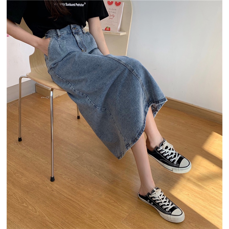 XIAOZHAINV Denim Rok Panjang Wanita Korean Style 1767