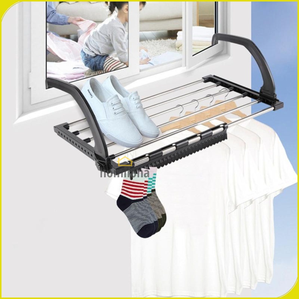 Rak Gantungan Jemuran Handuk Baju Drying Balcony Rack Stainless Steel - OUNONA OU114 - Black