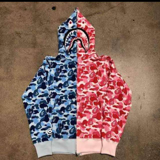 bape hoodie red and blue