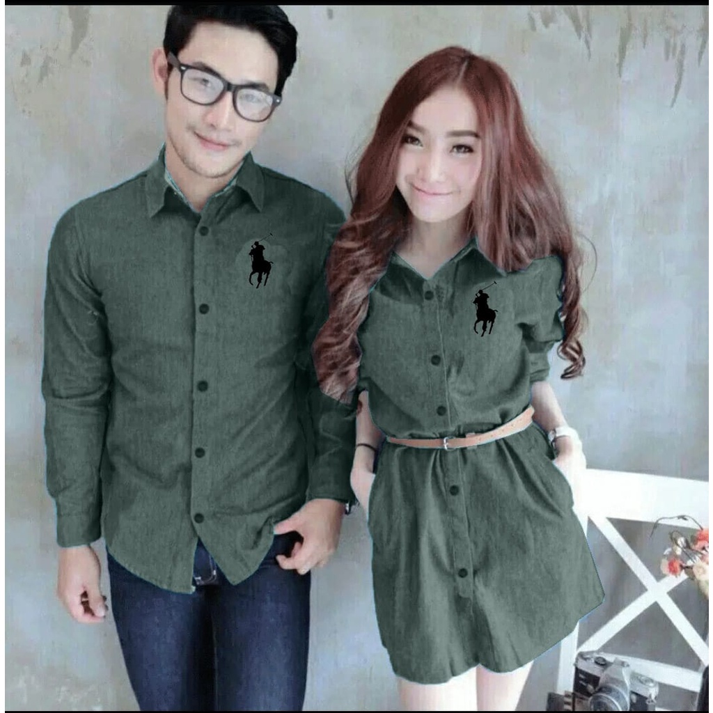 *[HNFK] Baju Couple Kemeja Dan Dress / Baju Pasangan Printing / Couple Terbaru Lengan Panjang