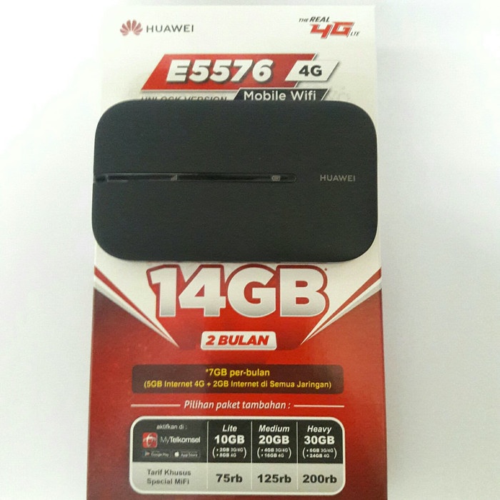 HUAWEI E5576 MIFI MODEM WIFI ROUTER 4G UNLOCK FREE TELKOMSEL 14GB