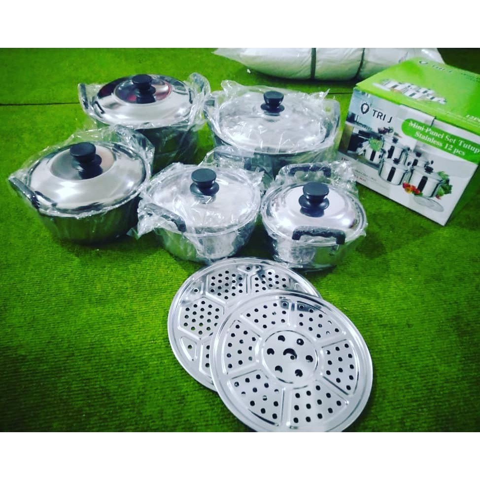 Panci Steamer Tutup Kaca / Stainless isi 5 set