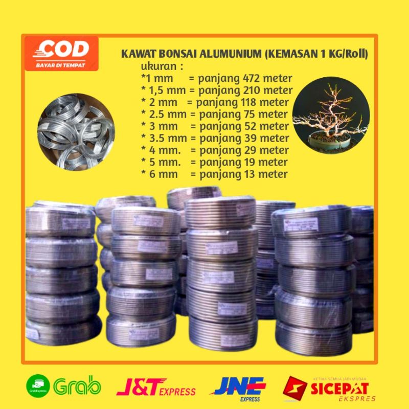 KAWAT BONSAI ALUMUNIUM LENGKAP PER ROLL 1 KG BERBAGAI UKURAN 1mm-1.50mm-2mm-2.50mm-3mm 3.50mm 4mm 4.