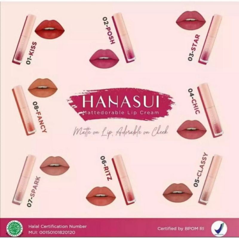 HANASUI Mattedorable Lip Cream Lip Boba Tintdorable Lip Stain Lip Tint Hanasui Lipstik Hanasui Kosmetik Bibir