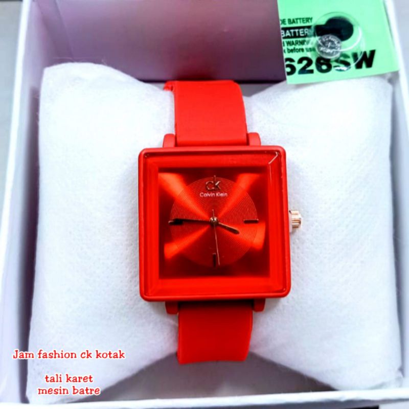 Jam tangan fashion wanita Korean style Ck segi kotak tali ruber by zellshop