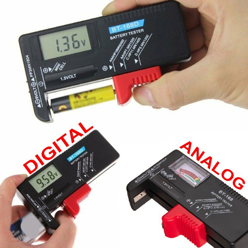 YGRETTE - Tester indikator Baterai AA AAA Volt Meter versi digital dan jarum / manual