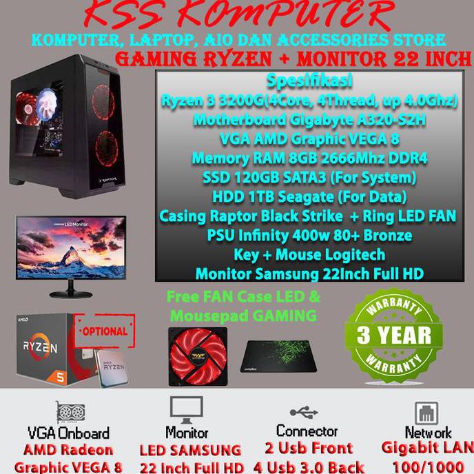 [[BISA COD]] Baru Komputer/PC Rakitan AMD Ryzen + Monitor GAMING EDITION - Ryzen Tiga CUCI GUDANG