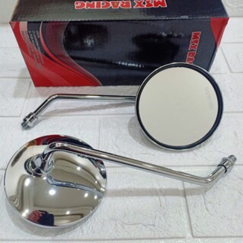 SPION VESPA HONDA YAMAHA SUZUKI KAWASAKI SPION BULAT KROM CHROME/HITAM universal all motor matic bebek motor besar