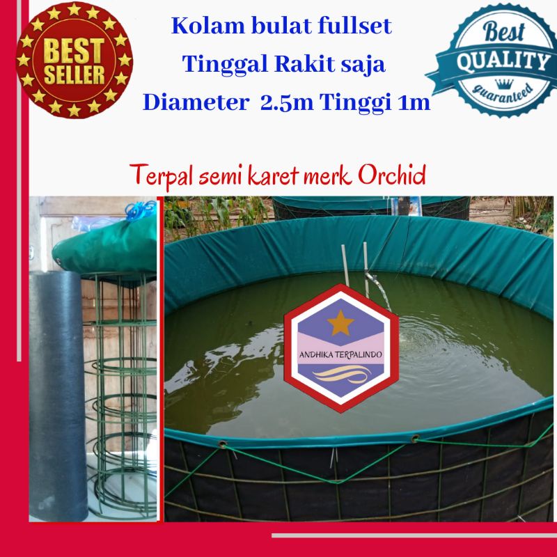 kolam terpal fullset Diameter 2.5m tinggi 1m/kolam bulat fullset D2.5T1/kolam lele bundar fullset