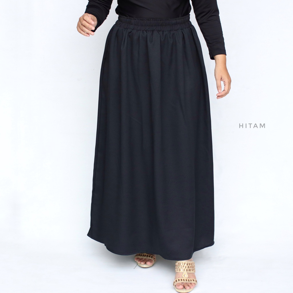 rok panjang mosscrepe / rok model A / rok syar'i wanita / rok polos-hitam