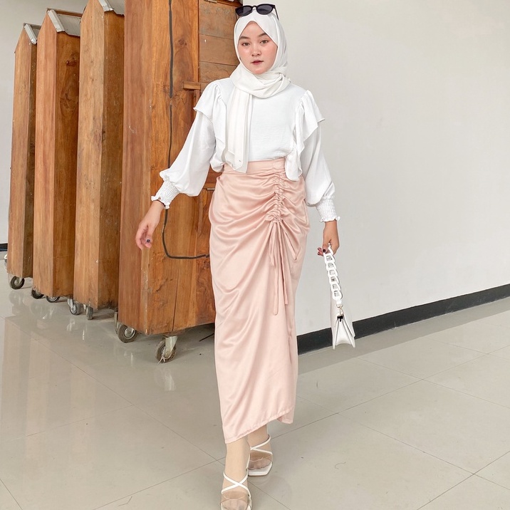 OUTER KIYOWO MOTIF LENGAN BALON | ONESET OUTER KIYOWO ROK SERUT