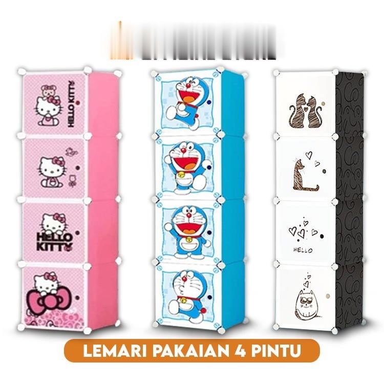 Lemari Plastik Lemari Portable Mini 4 Pintu Import Karakter Lemari Baju Lemari Pakain Anak Dan Dewas
