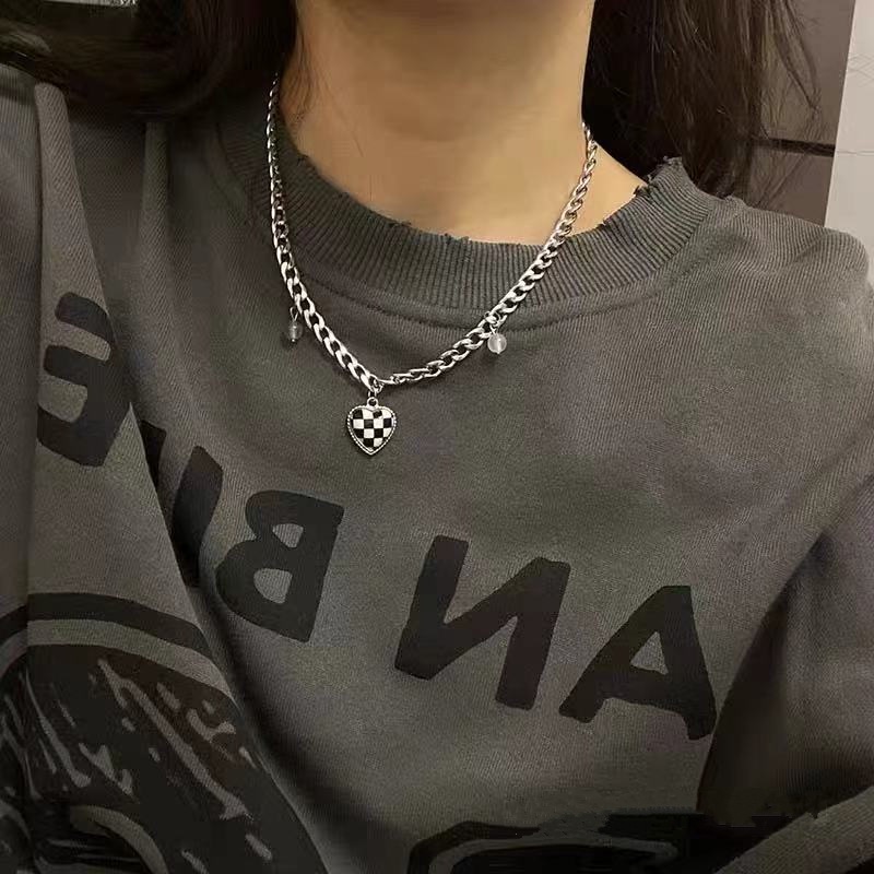 IFYOU Kalung Choker Desain Hati Warna Hitam Dan Putih Gaya Korea Untuk Wanita