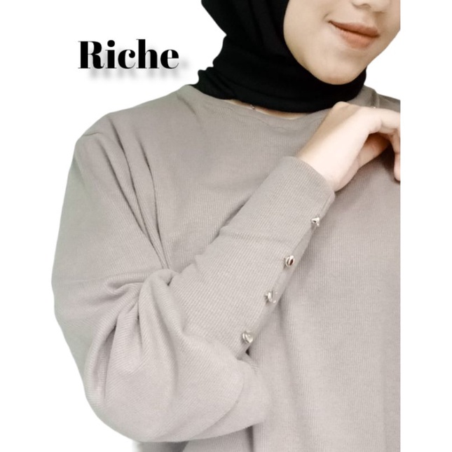 RICHE - blouse crewneck lengan balon manset panjang korean styls/ atasan wanita daily / original/murah nyerap ketingat kaos/auter OOTD hijab terbaru