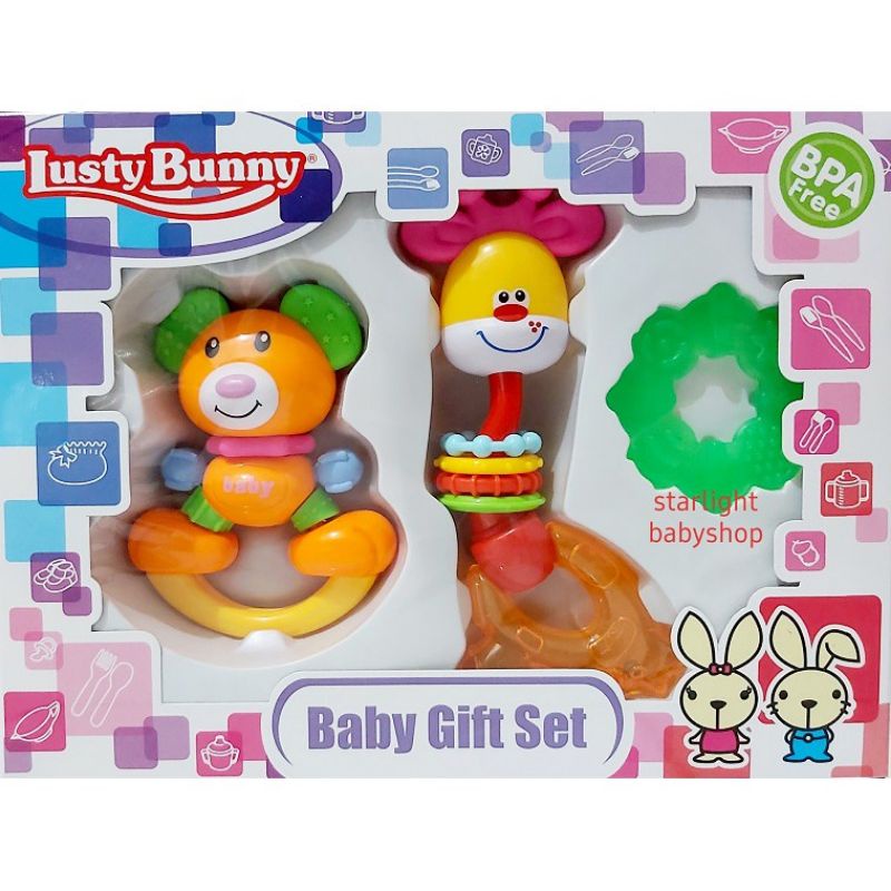 Lusty Bunny Baby Gift Set Rattle Baby Toys 3in1/Mainan bayi