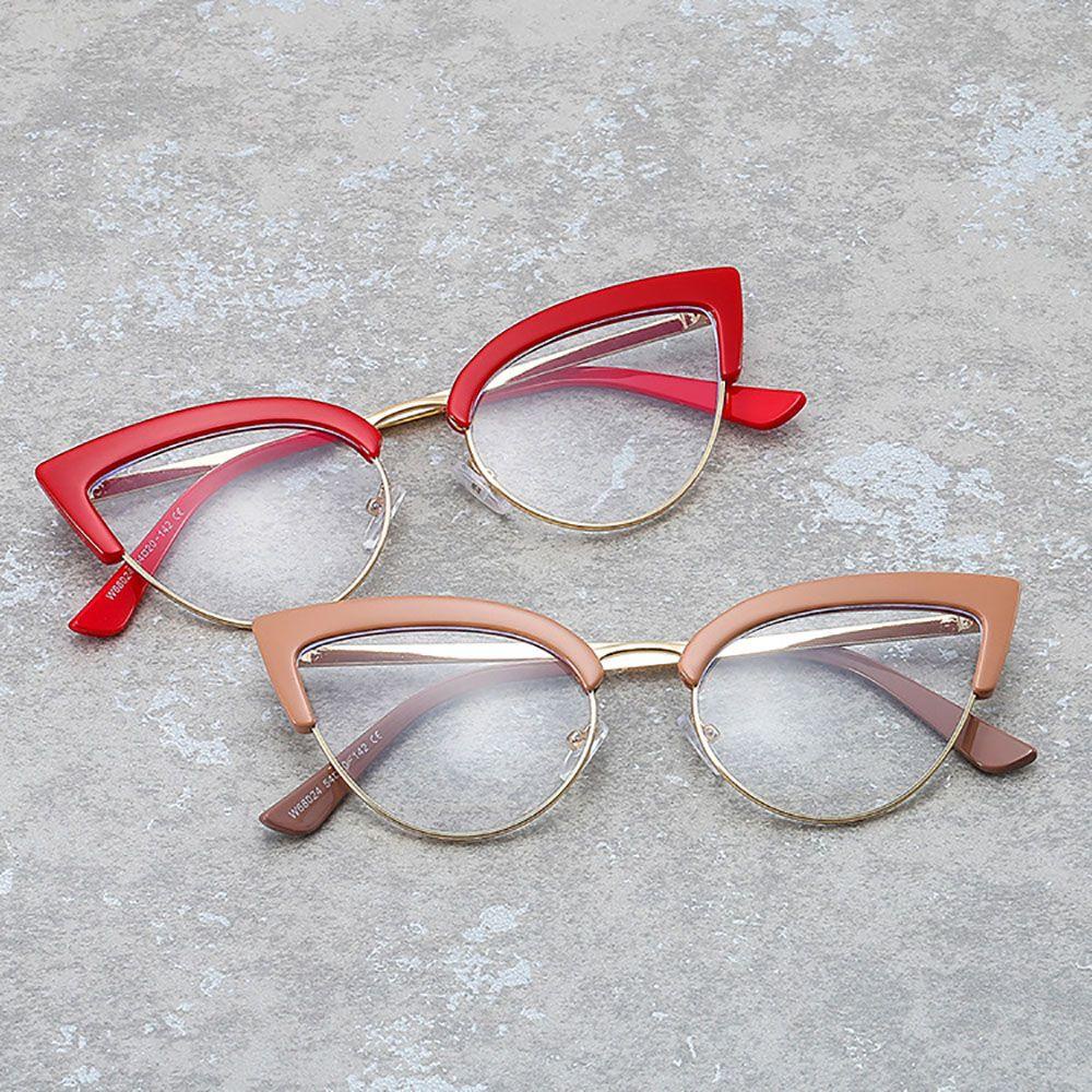 Agustinina Cat Eye Spectacles Transparan Fashion Wanita Anti Cahaya Biru Pria Setengah Bingkai Kacamata Optik