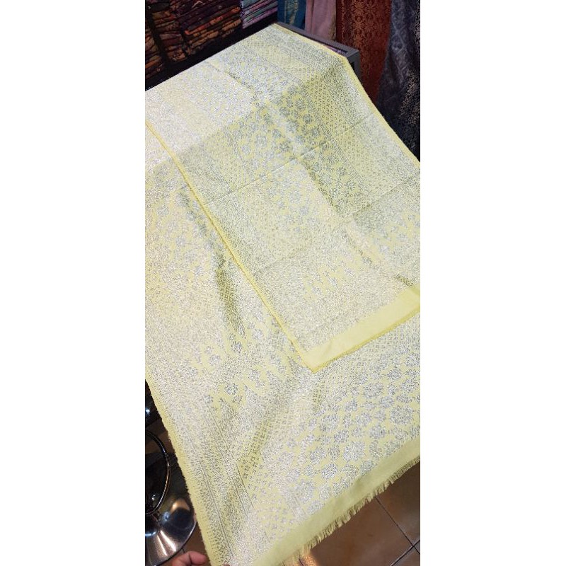 Songket palembang asli sutra ori lepus kuning muda
