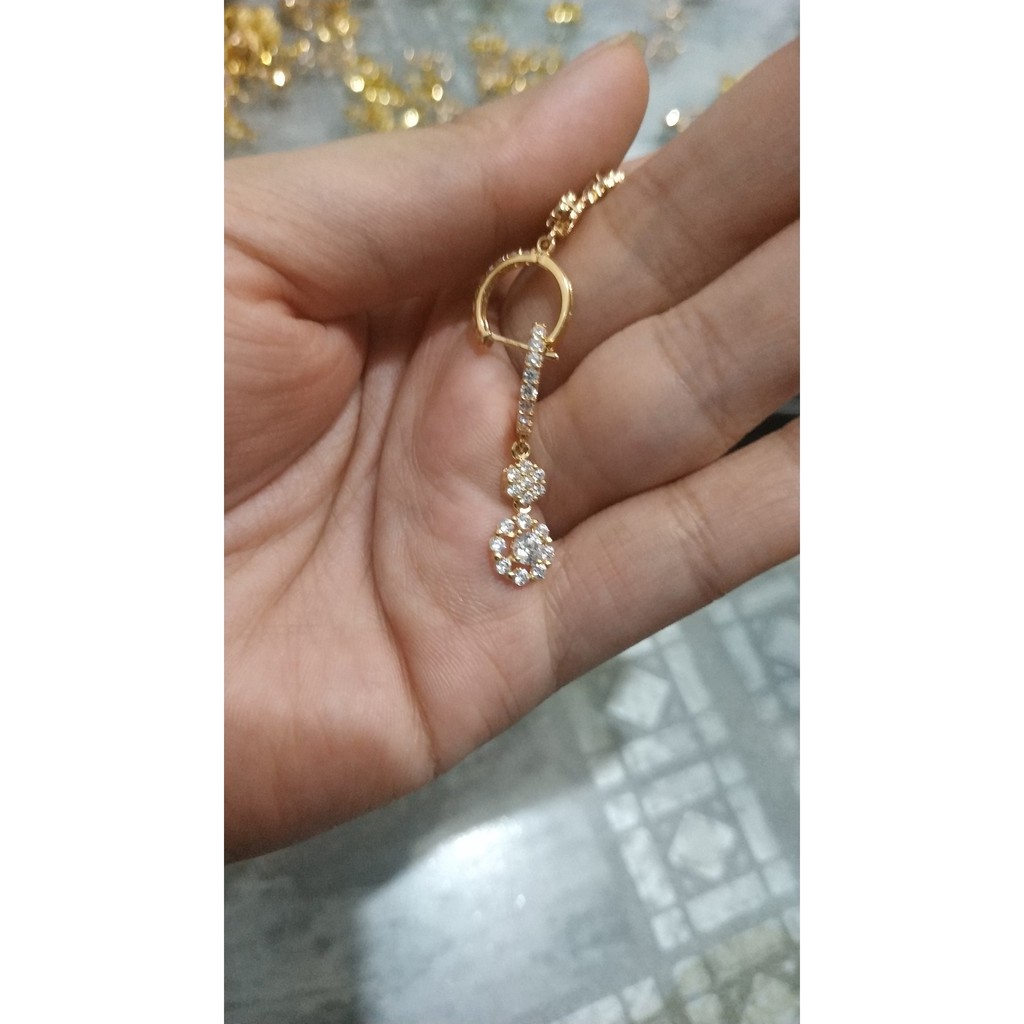 Anting jepit gantung anak dan dewasa emas asli kadar 700 70 16k diamond look panjang mewah clover drop love hati bola bling permata giwang kerabu gold