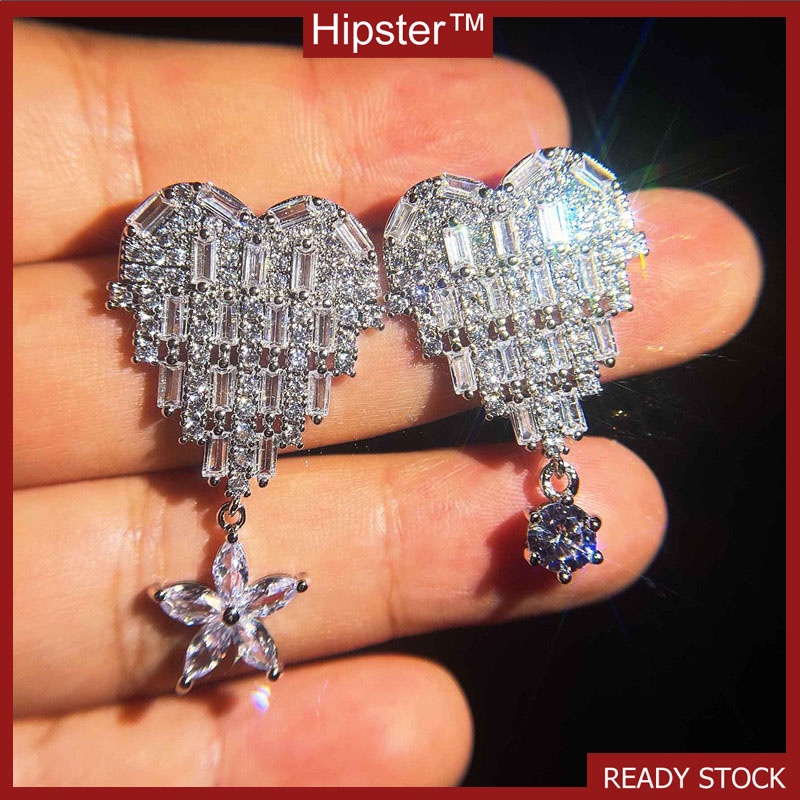 New Fashion Hot Sale Classic Micro-Inlaid Diamond Love Heart-Shaped Asymmetric Earrings