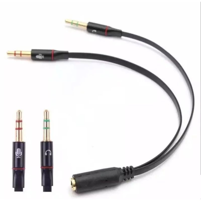 Splitter Audio Jack 3.5mm Female ke Dual 3.5mm Male HiFi (Mic+Hear)